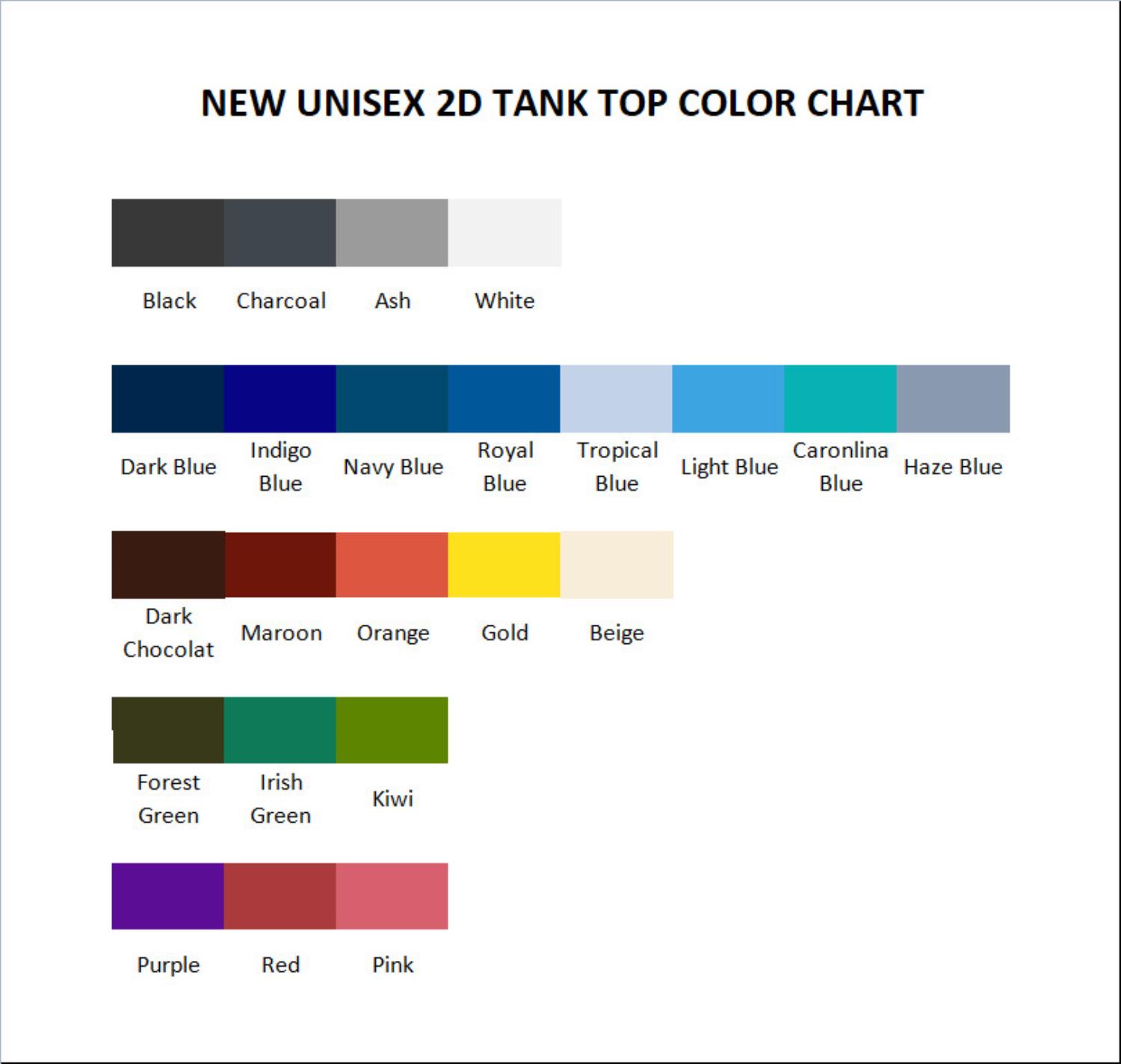 tank top color chart - Junior H Shop